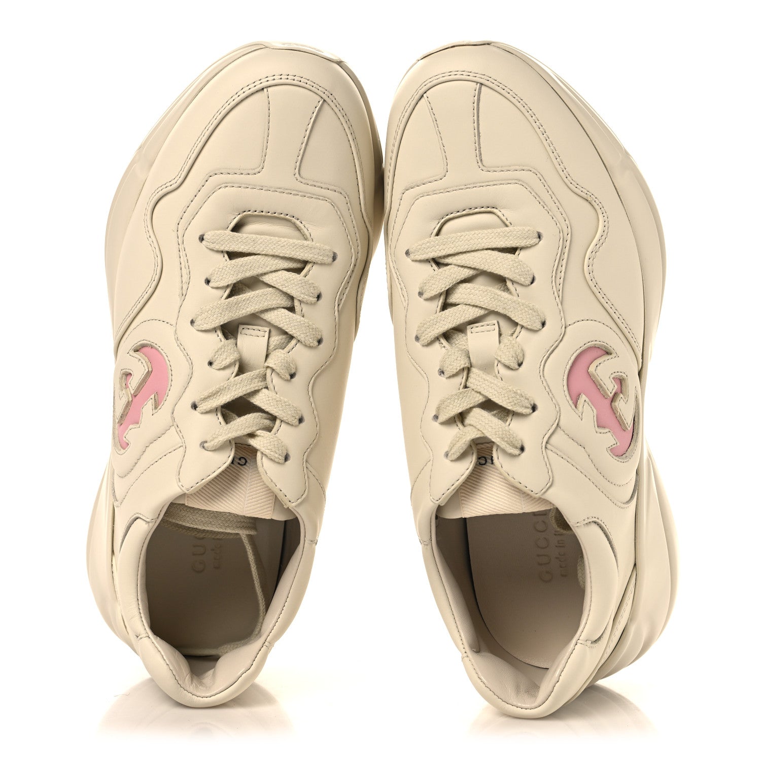 Gucci Dali Soft Calfskin Cut Out Interlocking G Womens Rhyton Sneakers 38.5 Ivoire Wild Rose 2 of 10