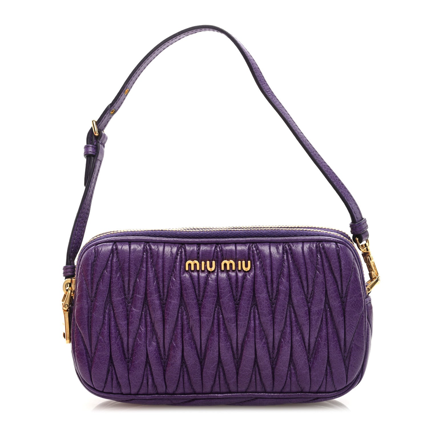 Miu Miu Vitello Lux Matelasse Double Zip Shoulder Bag Viola 1 of 10