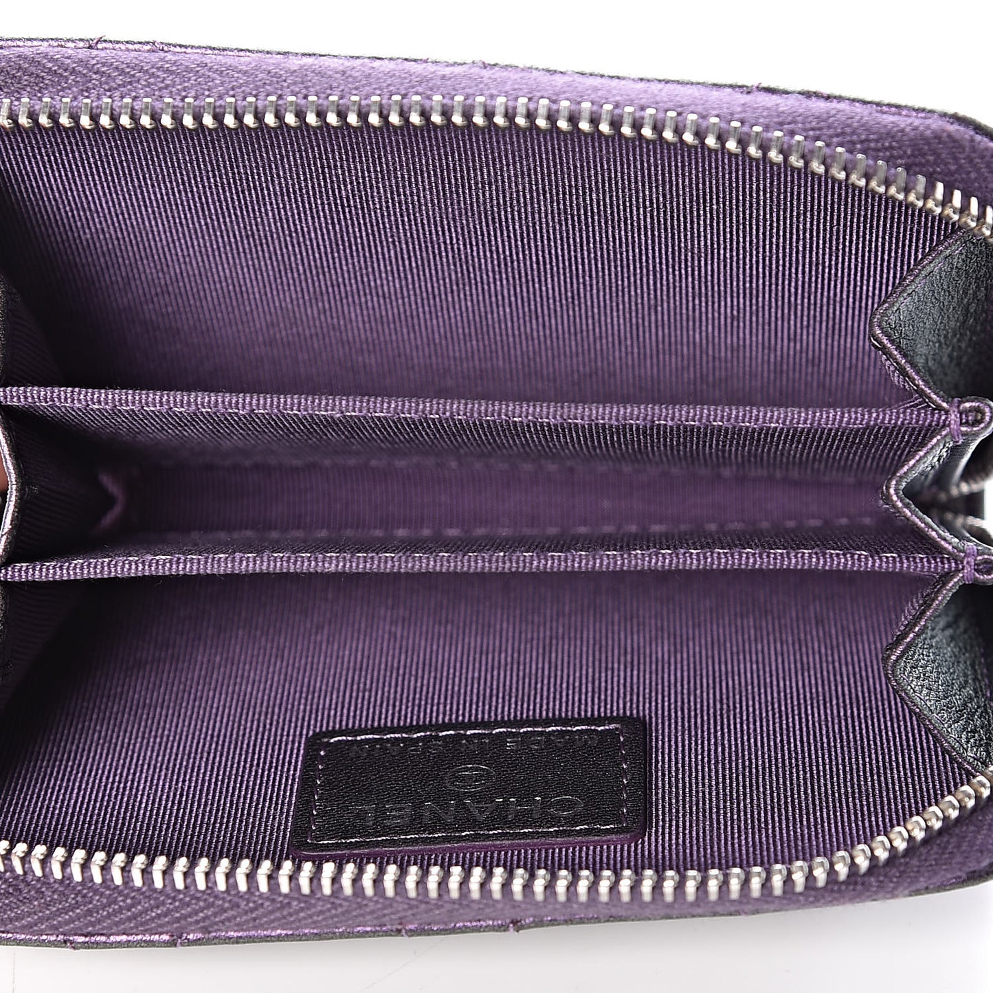 Metallic Lambskin Quilted Zip Around Coin Purse Wallet Purple