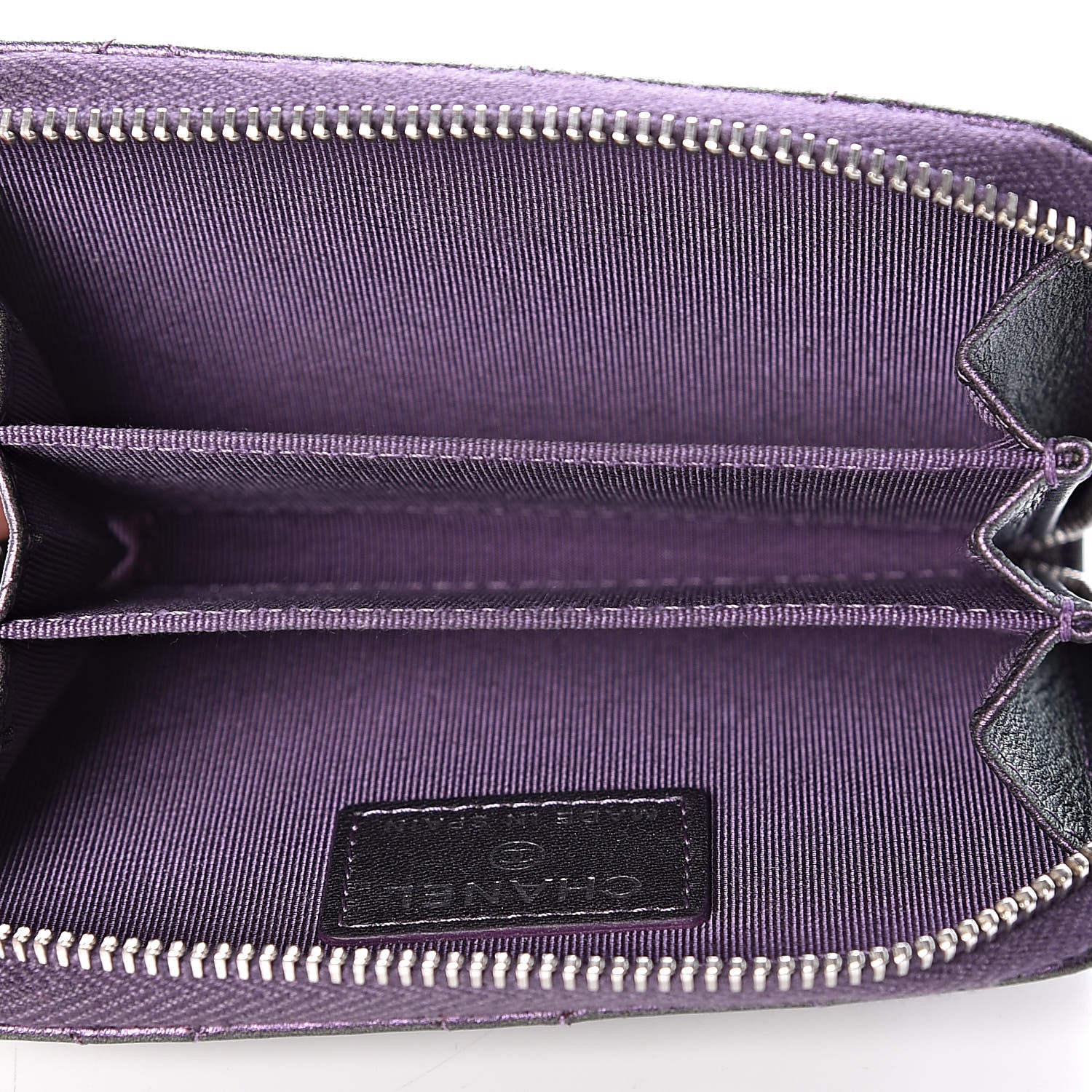 Chanel Metallic Lambskin Quilted Zip Around Coin Purse Wallet Purple 5 of 8