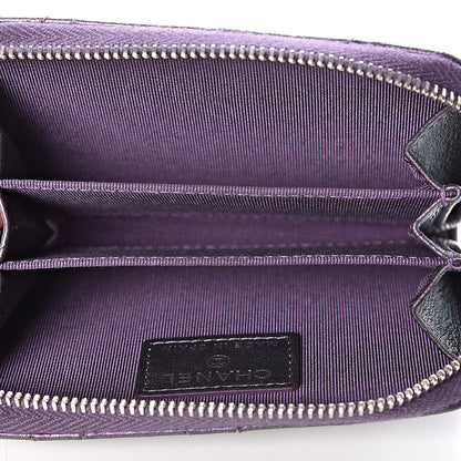 Chanel Metallic Lambskin Quilted Zip Around Coin Purse Wallet Purple 5 of 8
