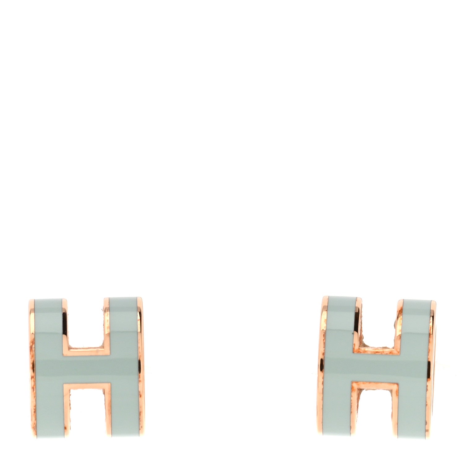 Hermes Rose Gold Lacquered Mini Pop H Earrings  Bleu Zephyr 1 of 6