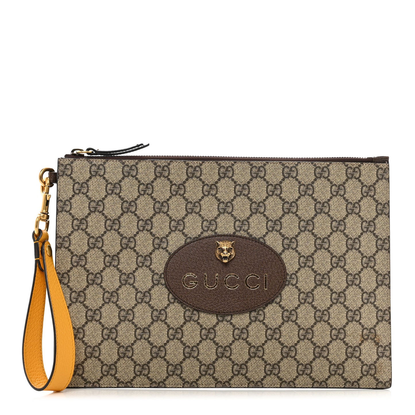 GG Supreme Monogram Neo Vintage Zip Wristlet Pouch Beige New Acero Crop