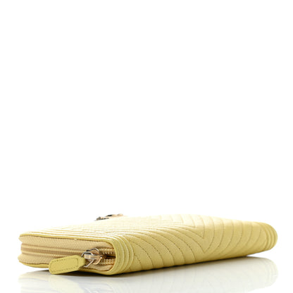 Chanel Caviar Chevron Quilted Zip Around Boy Wallet Yellow 3 of 8
