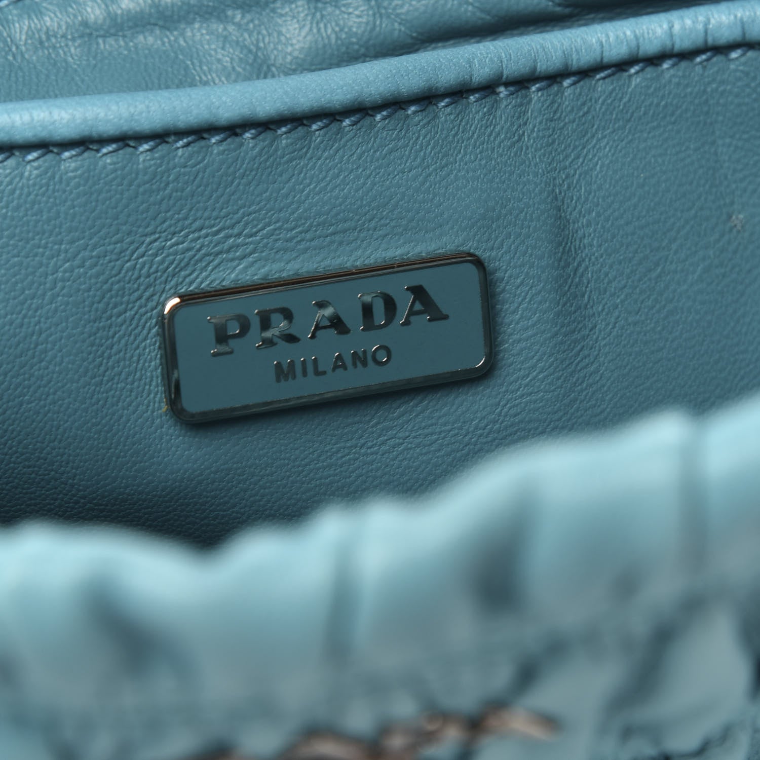Prada Nappa Gaufre Ruched Clutch Turchese 8 of 9