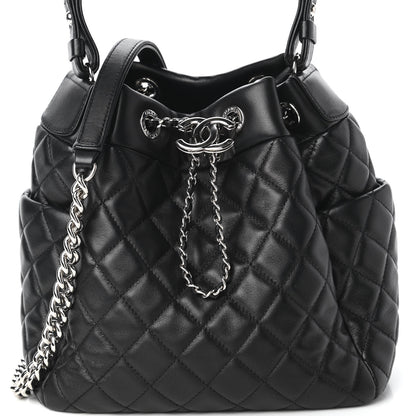 Chanel Lambskin Quilted Small CC Chain Bucket Drawstring Bag Black 9 of 9