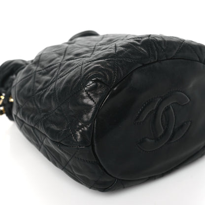 Chanel Lambskin Quilted Mini Drawstring Bucket Bag Black 10 of 12