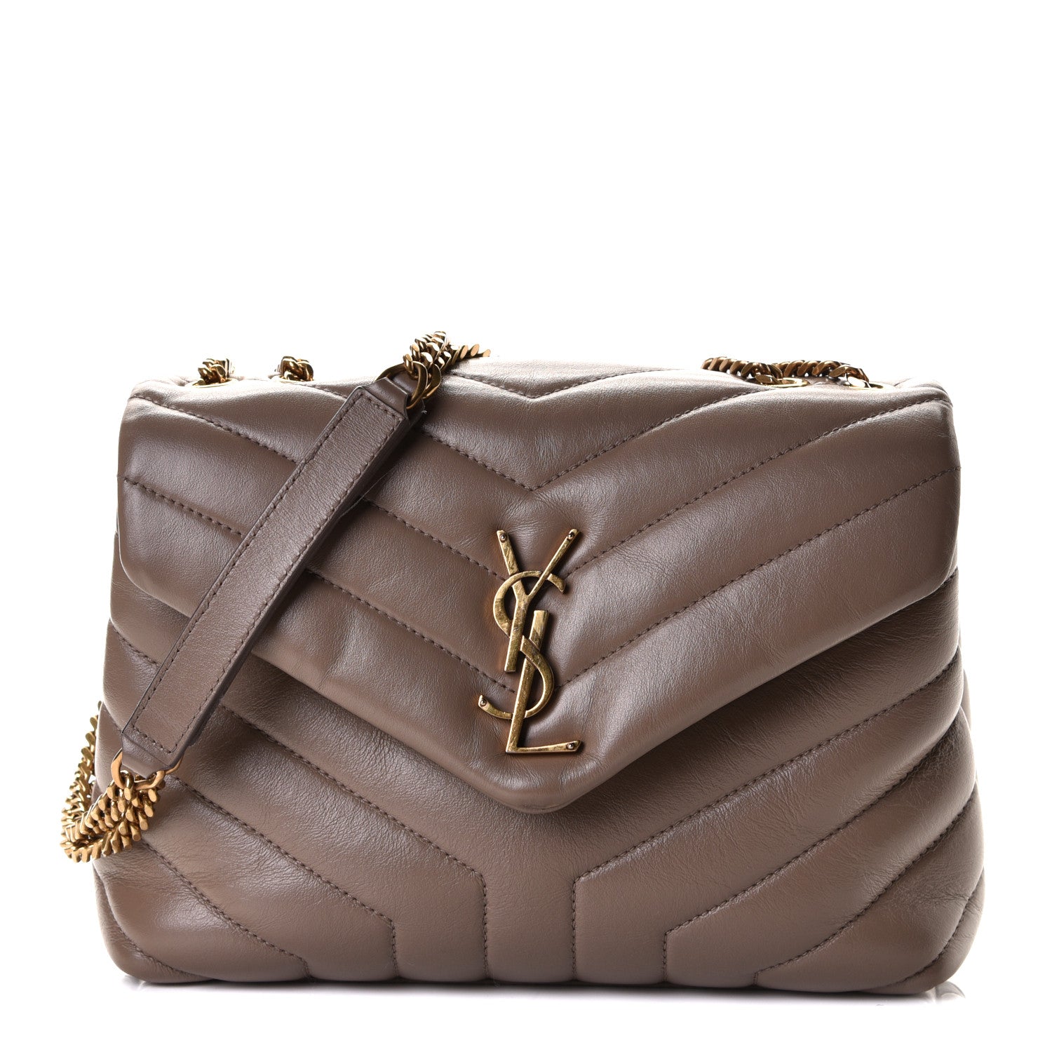 Saint Laurent Calfskin Y Quilted Monogram Small Loulou Chain Satchel Taupe 1 of 14