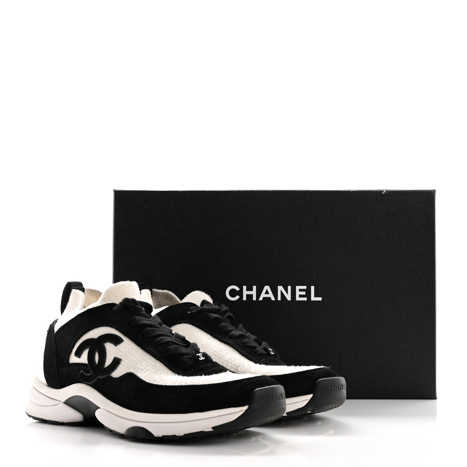 Chanel Fabric Suede Calfskin CC Sneakers 38 White Black 9 of 9