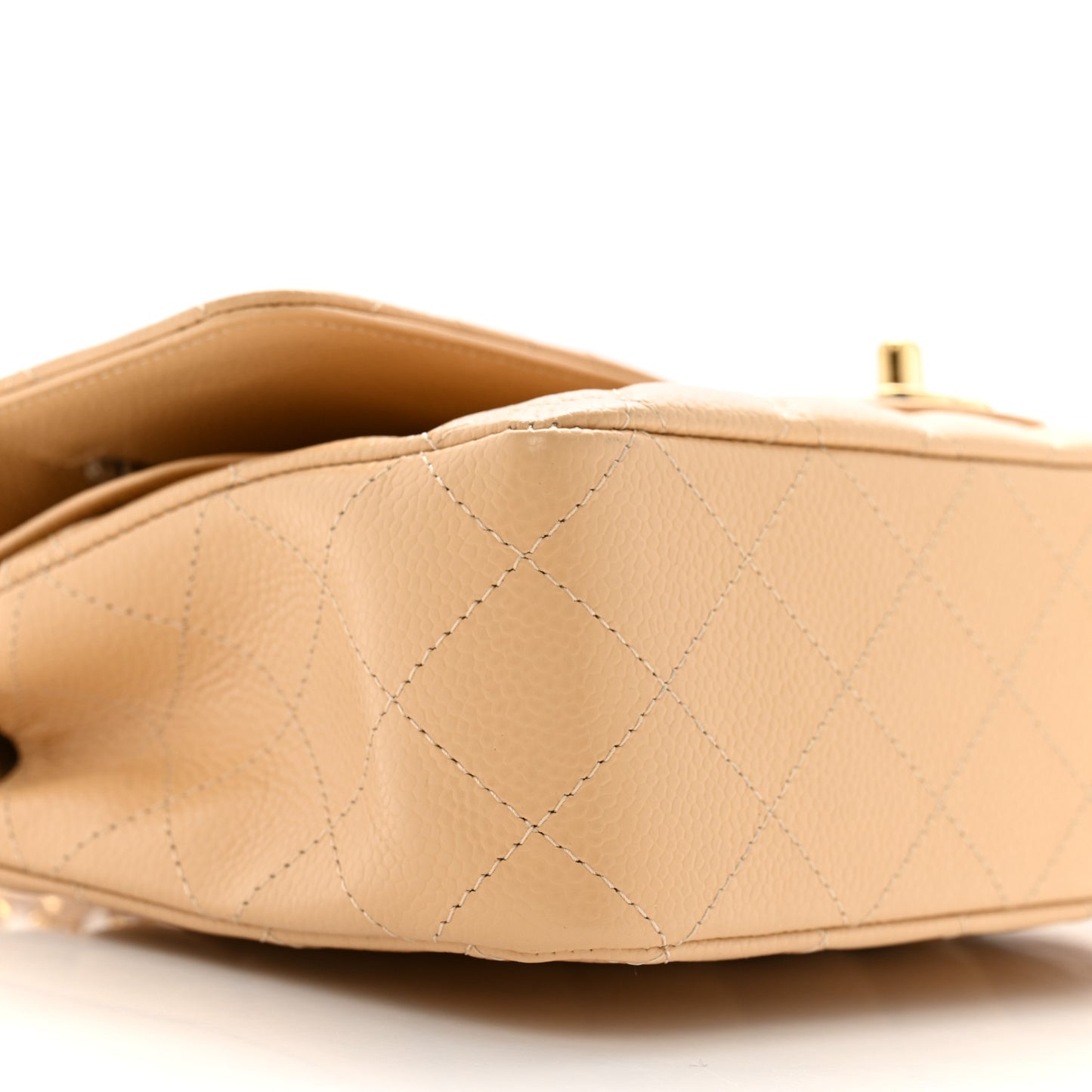 Caviar Quilted Medium Double Flap Beige