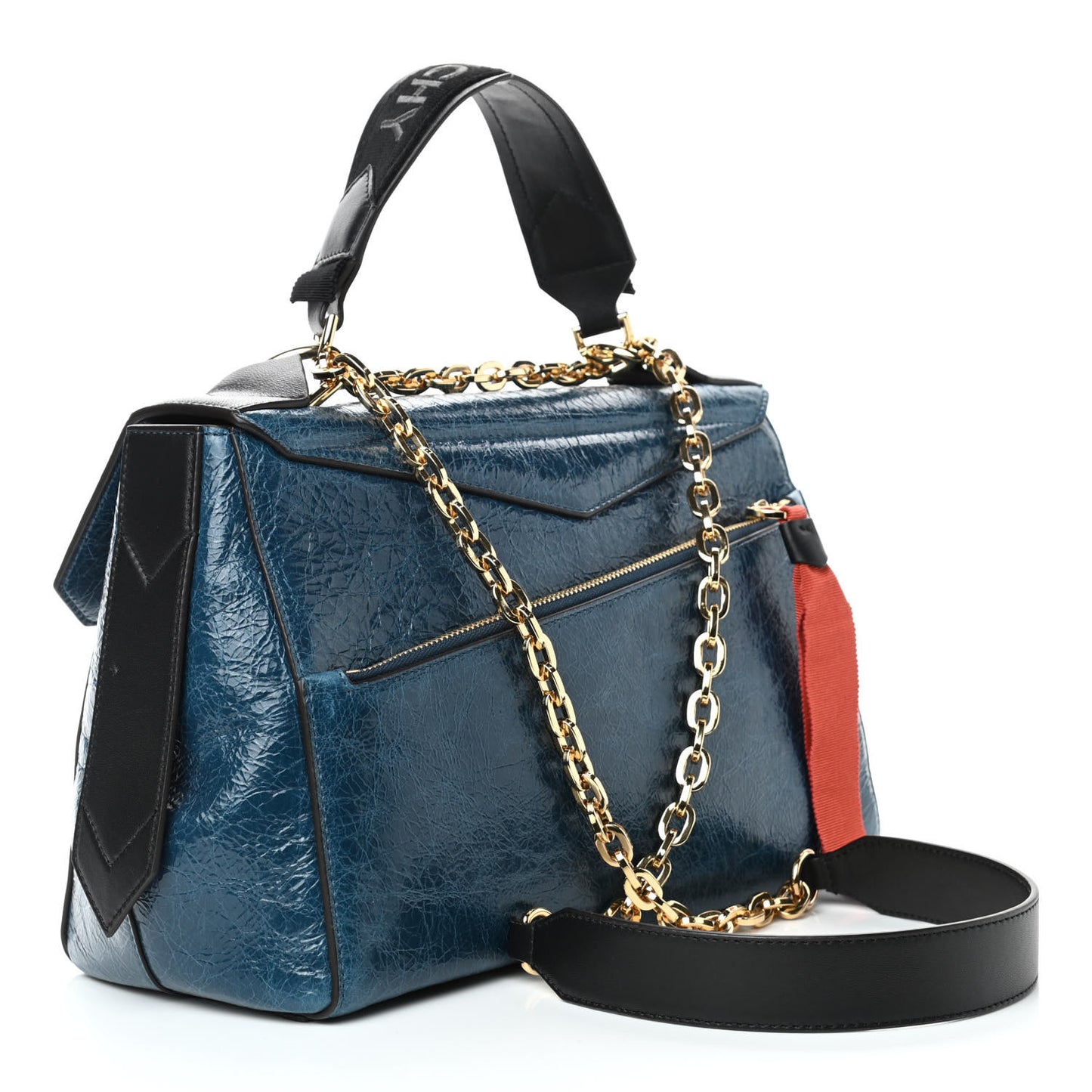 Creased Patent Calfskin Medium ID Flap Oil Blue