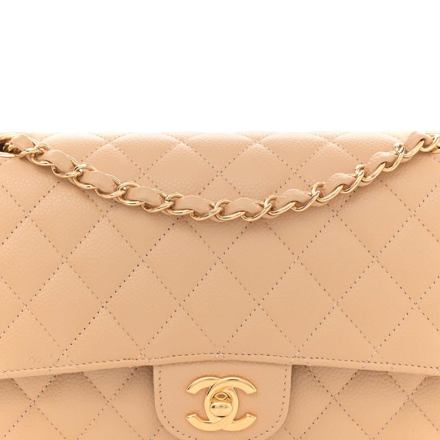 Caviar Quilted Medium Double Flap Beige