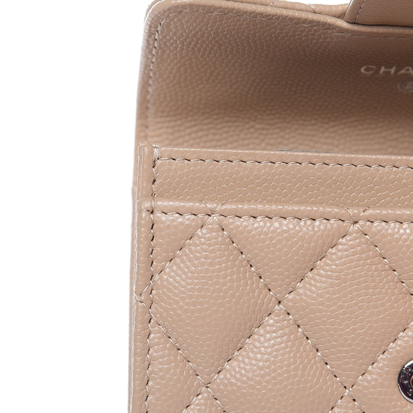 Caviar Quilted Flap Card Holder Beige