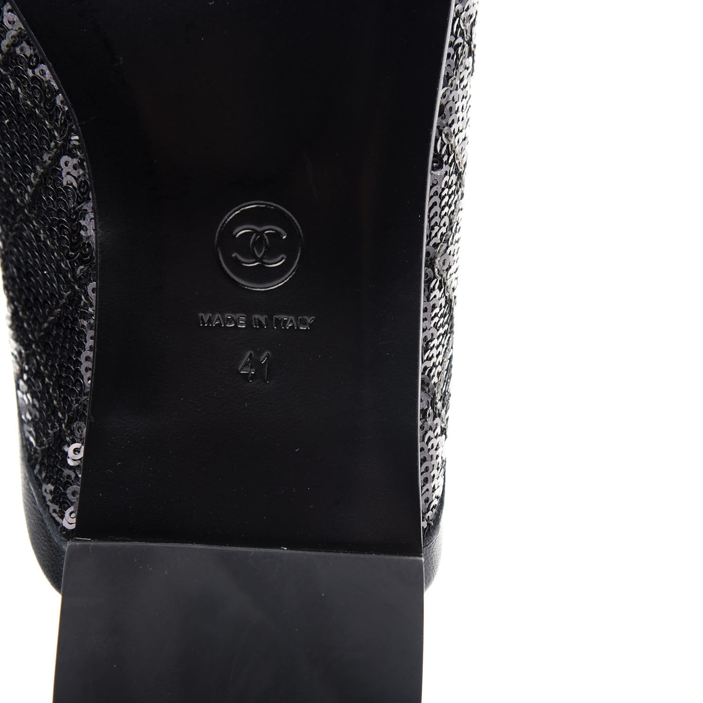 Sequin Lambskin Quilted CC Mules 41 Black