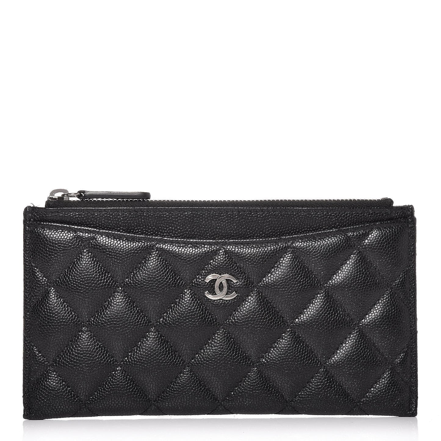 Iridescent Caviar Quilted Classic Zip Pouch Black