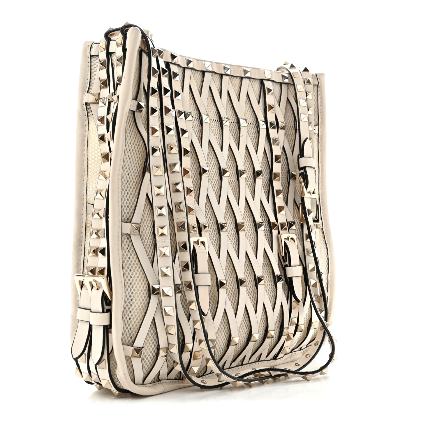Vitello Rockstud Mesh Net Shopper Tote White