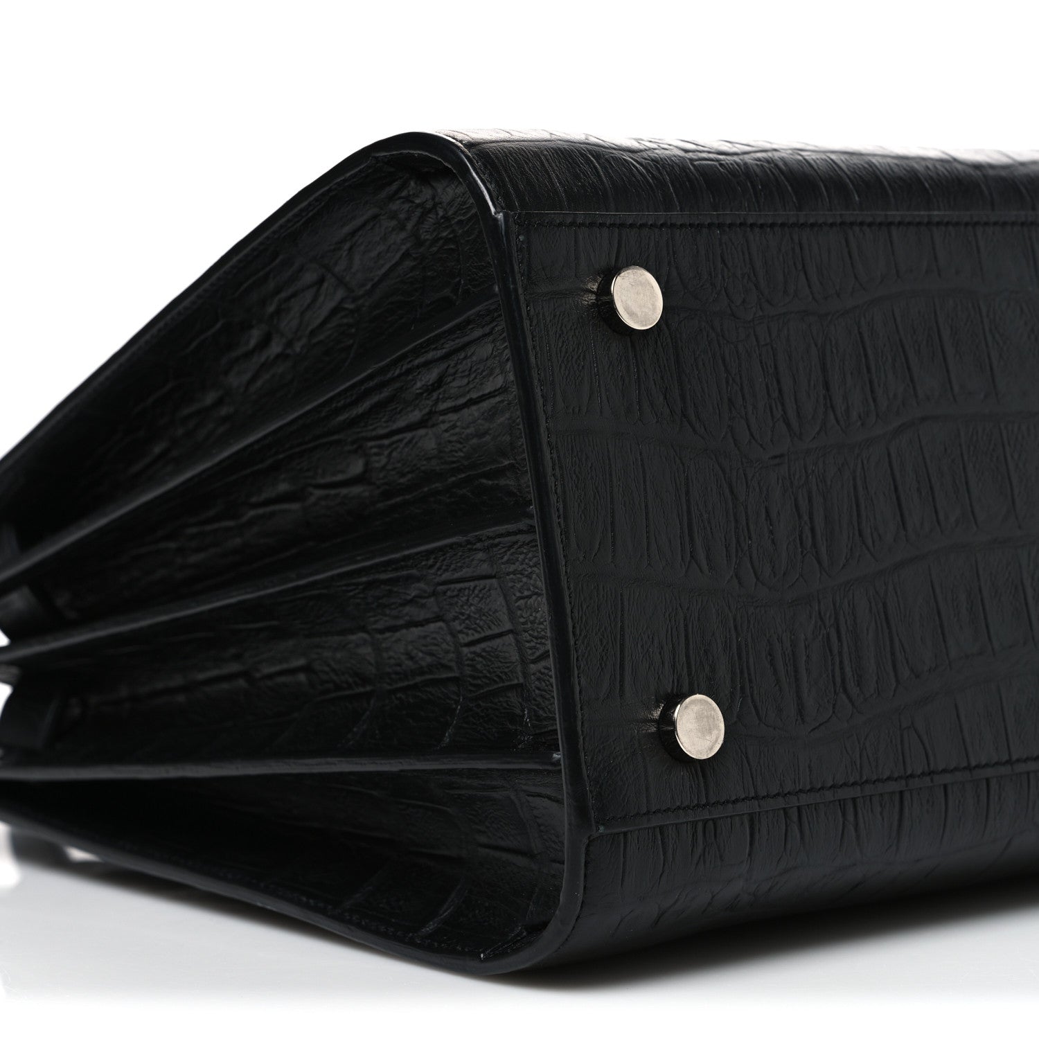 Saint Laurent Calfskin Crocodile Embossed Small Sac de Jour Black 9 of 10