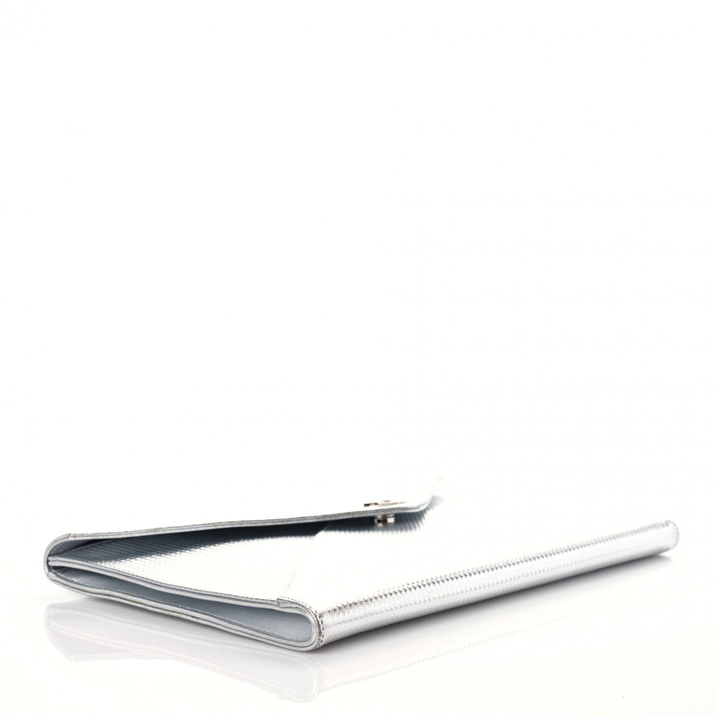 Metallic Lambskin Embossed Envelope Clutch Silver