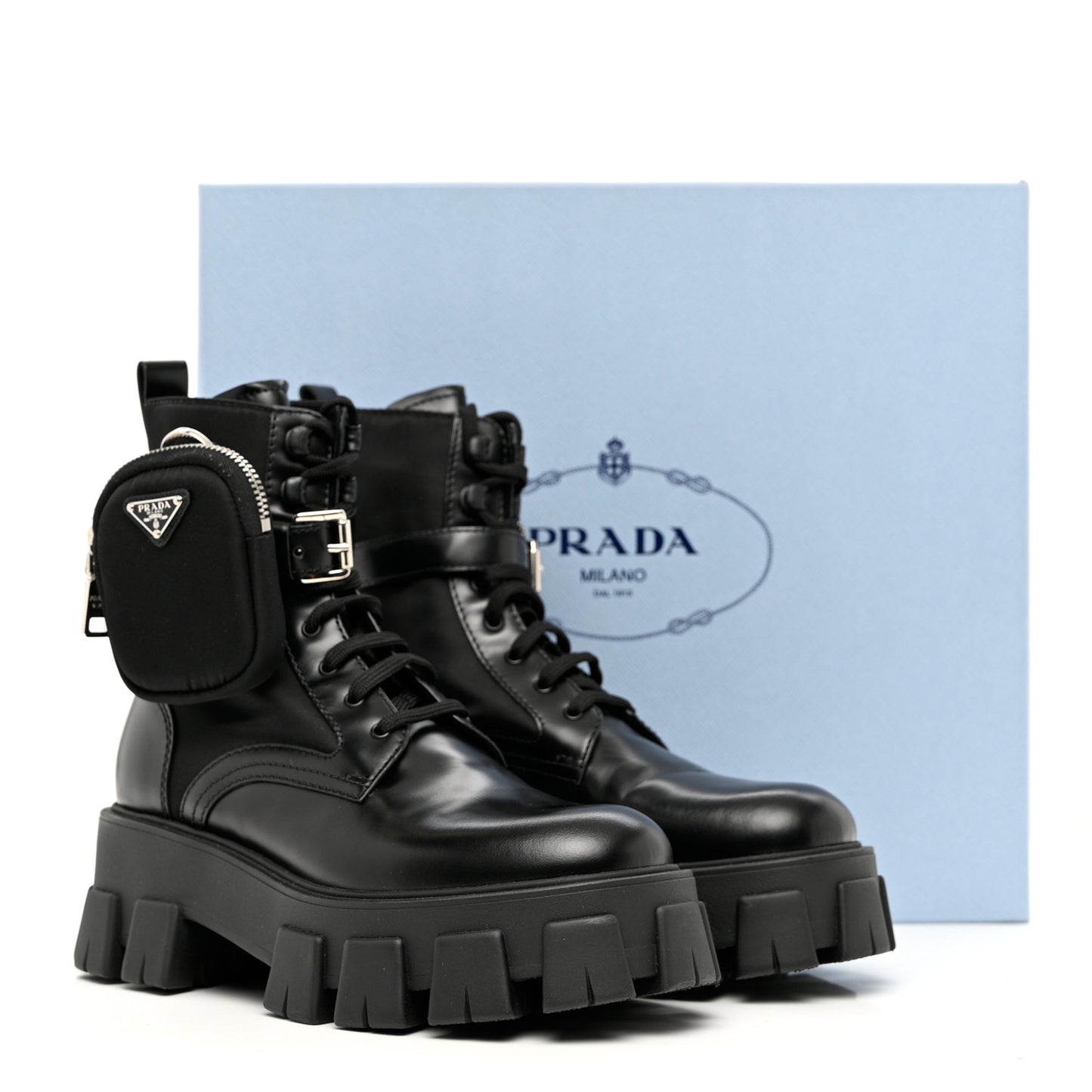 Spazzolato Rois Nylon Metal Triangle Logo Monolith Pouch Pocket 55mm Boots 38 Black