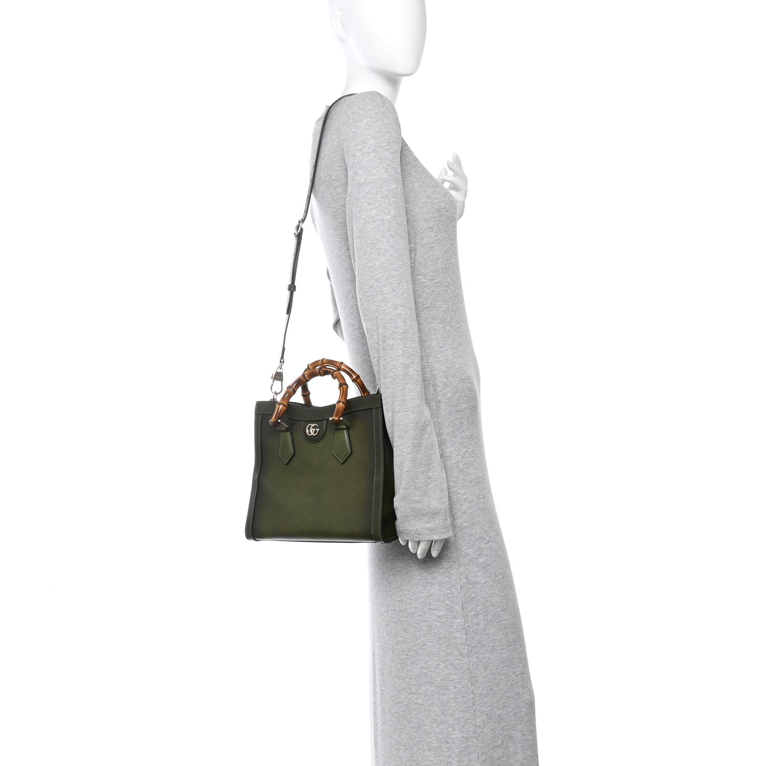 Gucci Textured Dollar Calfskin Web Small Diana Tote Bag Green Ombre 2 of 9