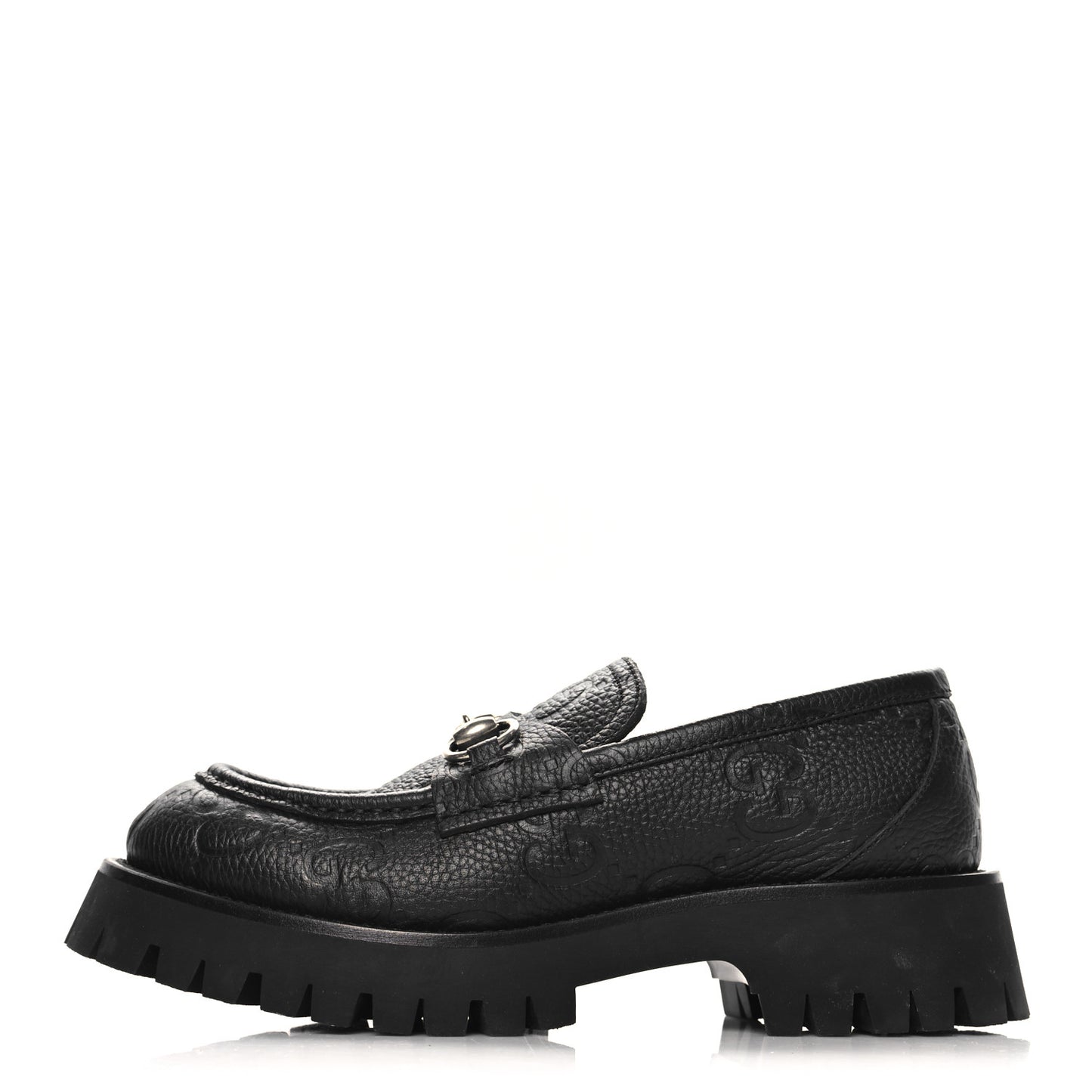Piuma Calfskin Embossed Womens Platform Lug Sole Loafers 37.5 Black