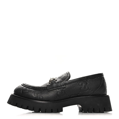 Gucci Piuma Calfskin Embossed Womens Platform Lug Sole Loafers 37.5 Black 1 of 10