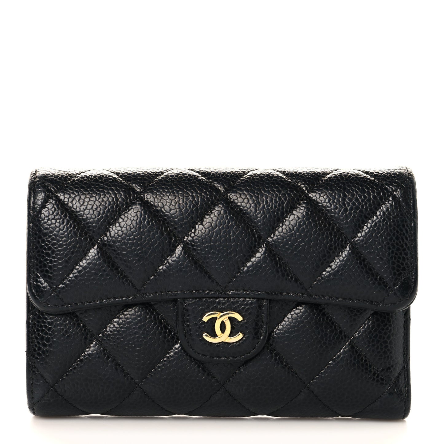 Caviar Quilted Medium Flap Wallet Black