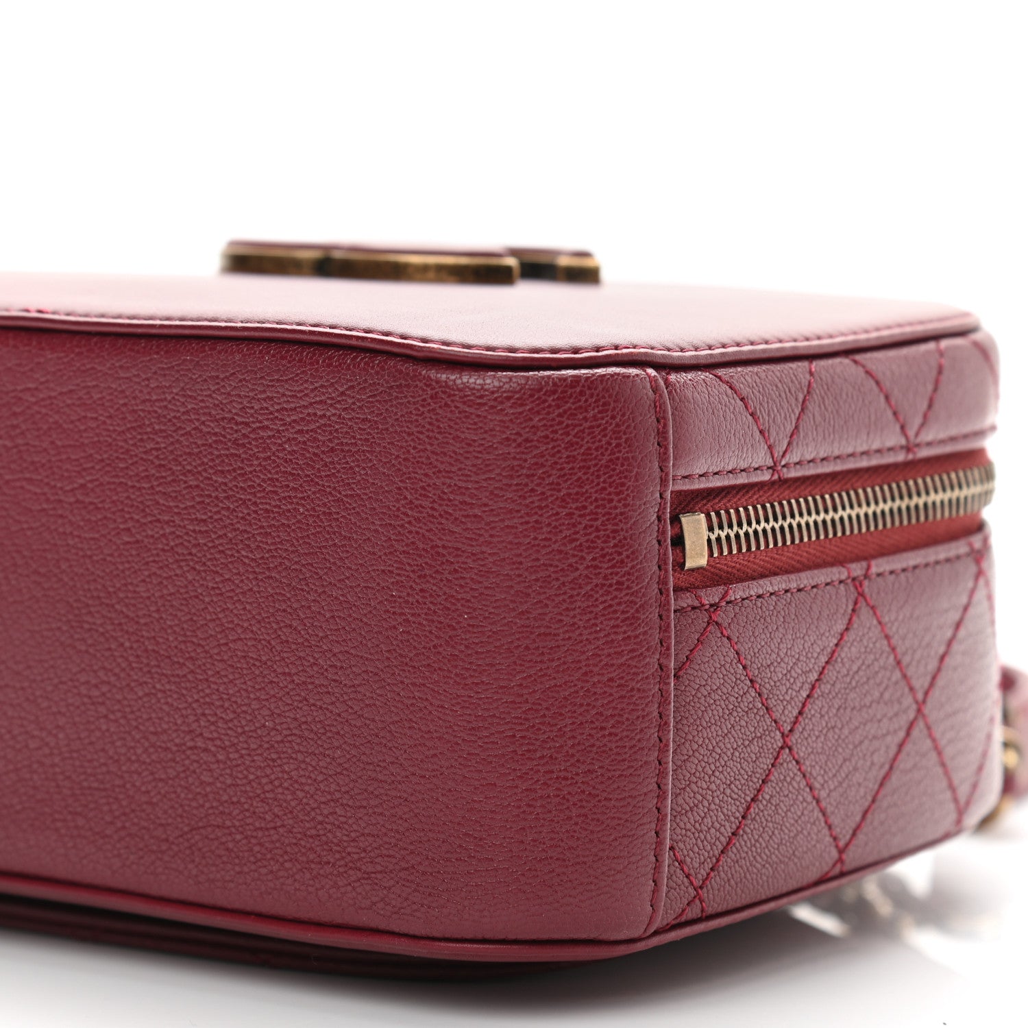 Chanel Shiny Calfskin Goatskin Quilted Small Coco Curve Vanity Burgundy 9 of 9