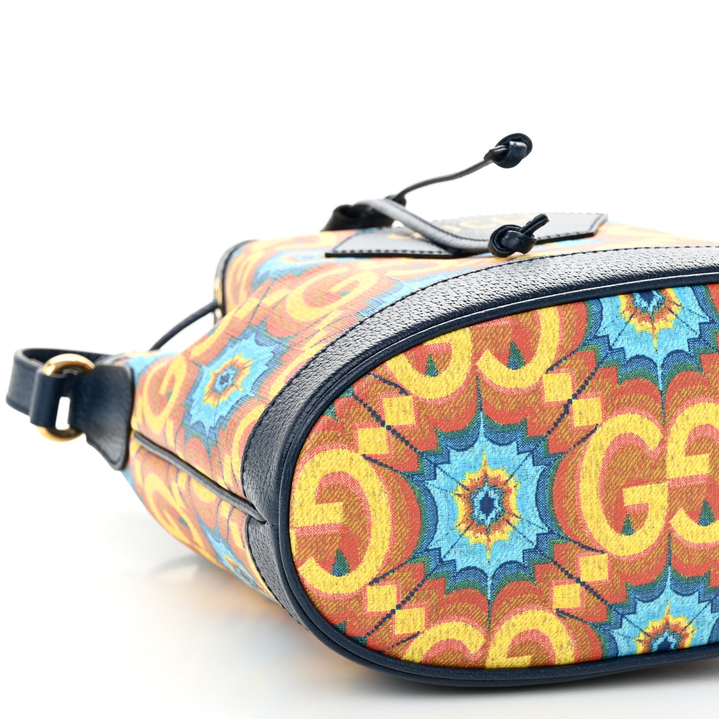 GG Supreme Kaleidoscope Calfskin Script Logo Gucci 100 Bucket Drawstring Bag Blue Orange Multicolor Blue Agata