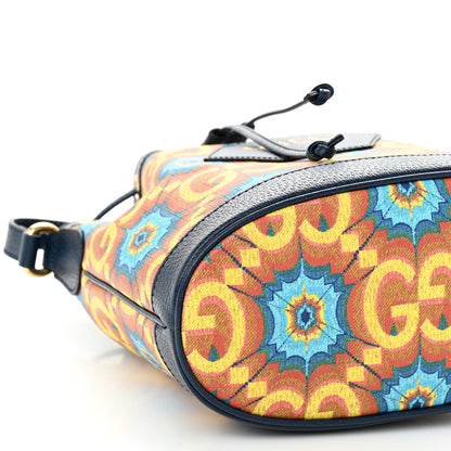 Gucci GG Supreme Kaleidoscope Calfskin Script Logo Gucci 100 Bucket Drawstring Bag Blue Orange Multicolor Blue Agata 9 of 10