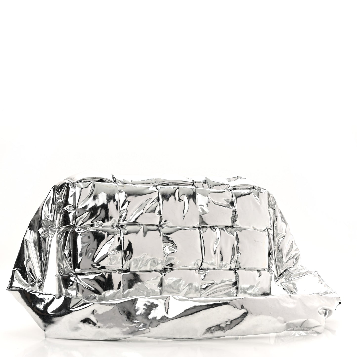 Metallic Calfskin Maxi Intrecciato Padded Cassette Crossbody Bag Silver