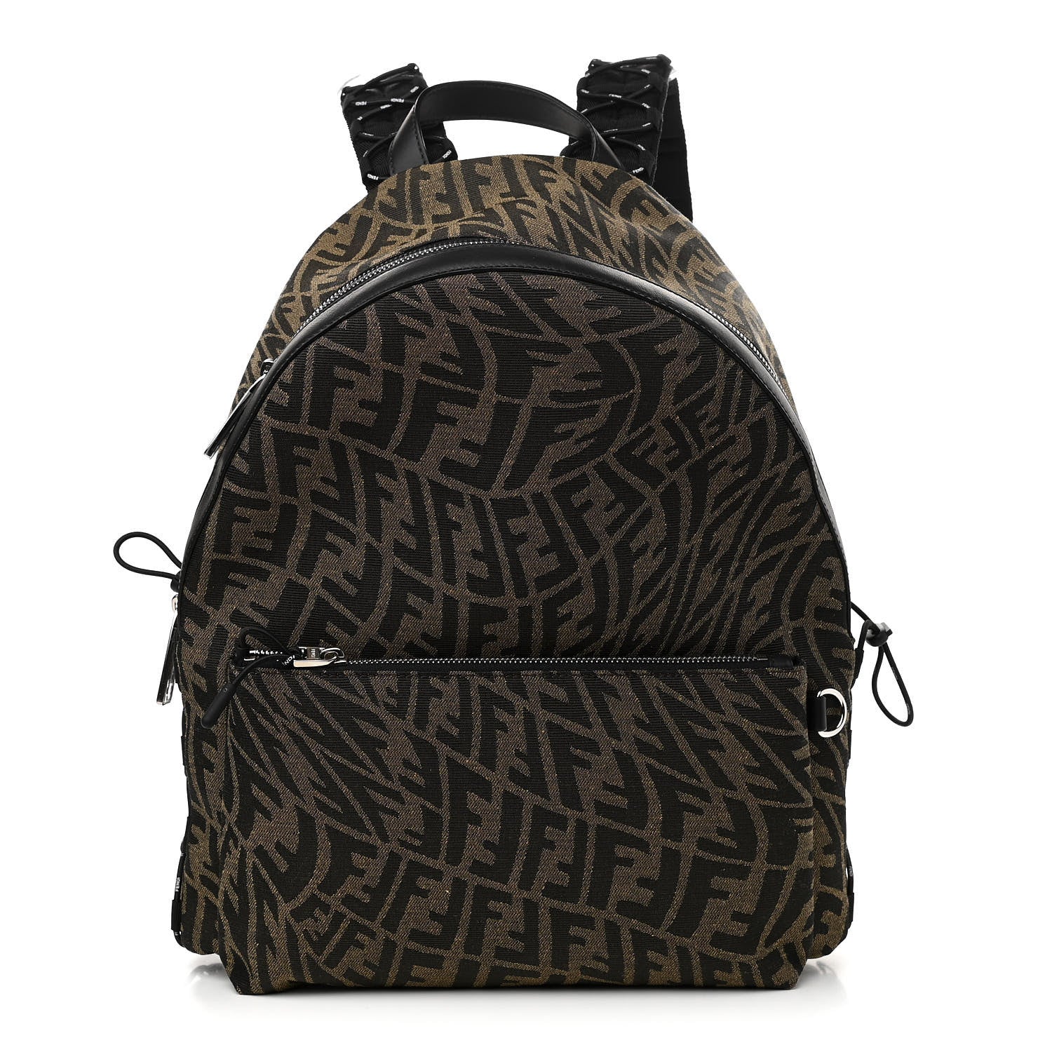 Fendi X SARAH COLEMAN Fabric Jacquard Vitello Grace Light Woven Lanyard FF Vertigo Pouch Pocket Backpack Tobacco Moro Black 1 of 10