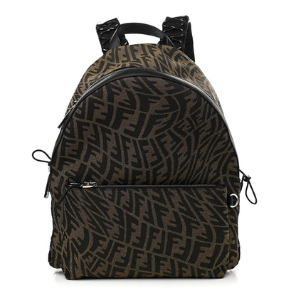 Fendi X SARAH COLEMAN Fabric Jacquard Vitello Grace Light Woven Lanyard FF Vertigo Pouch Pocket Backpack Tobacco Moro Black 1 of 10