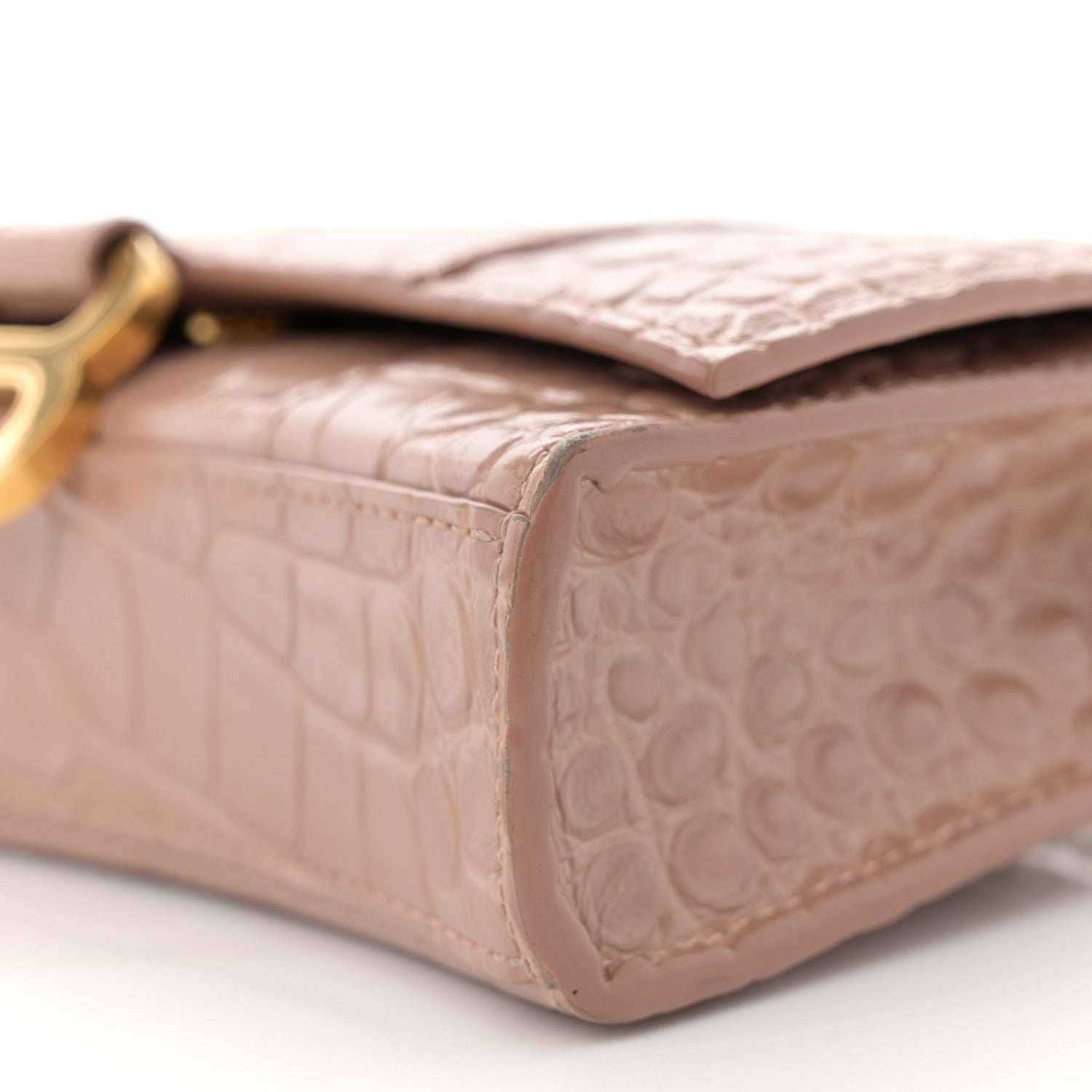 Balenciaga Shiny Calfskin Crocodile Embossed Hourglass Chain Bag Nude Beige 9 of 11
