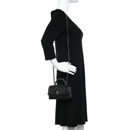 Chanel Shiny Crumpled Calfskin Strass Quilted Top Handle Clutch With Chain Black 3 of 11