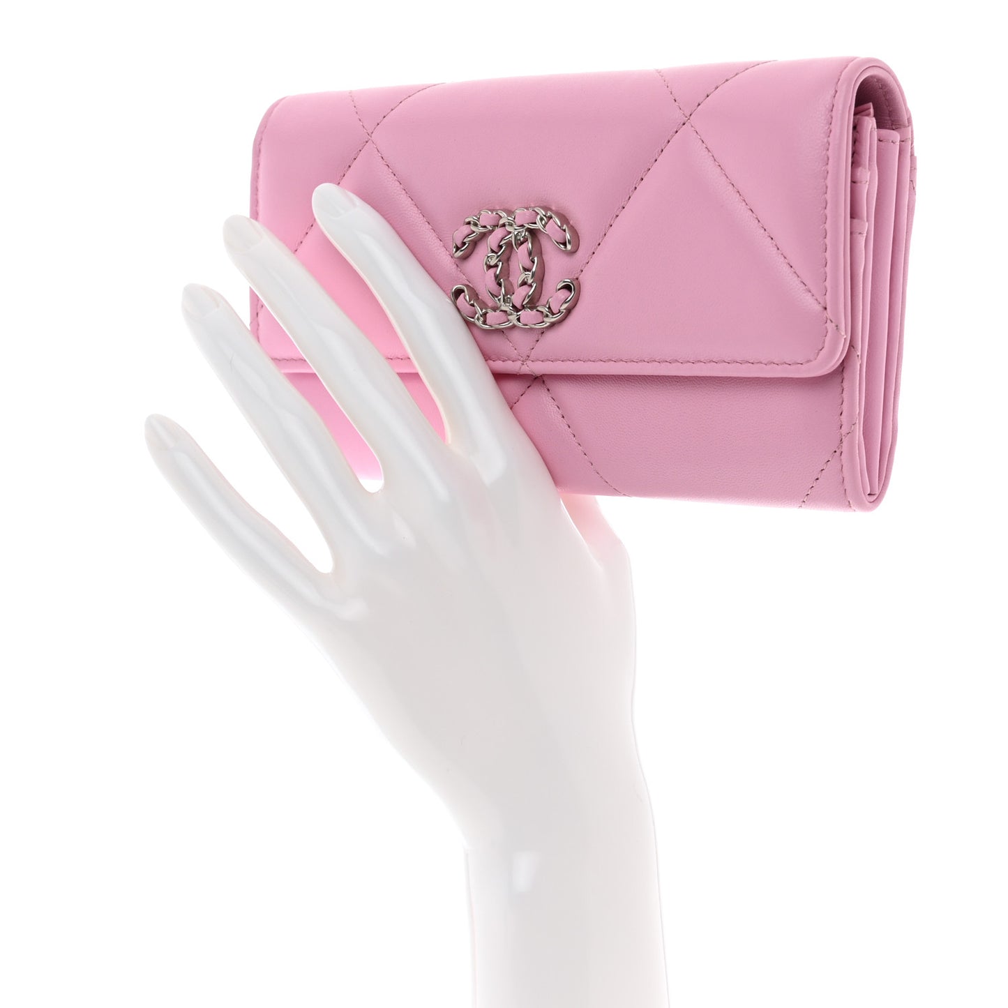 Lambskin Quilted Chanel 19 Flap Wallet Pink