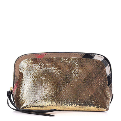 Burberry House Check Sequin Peyton Pouch Bag Gold Black 1 of 9