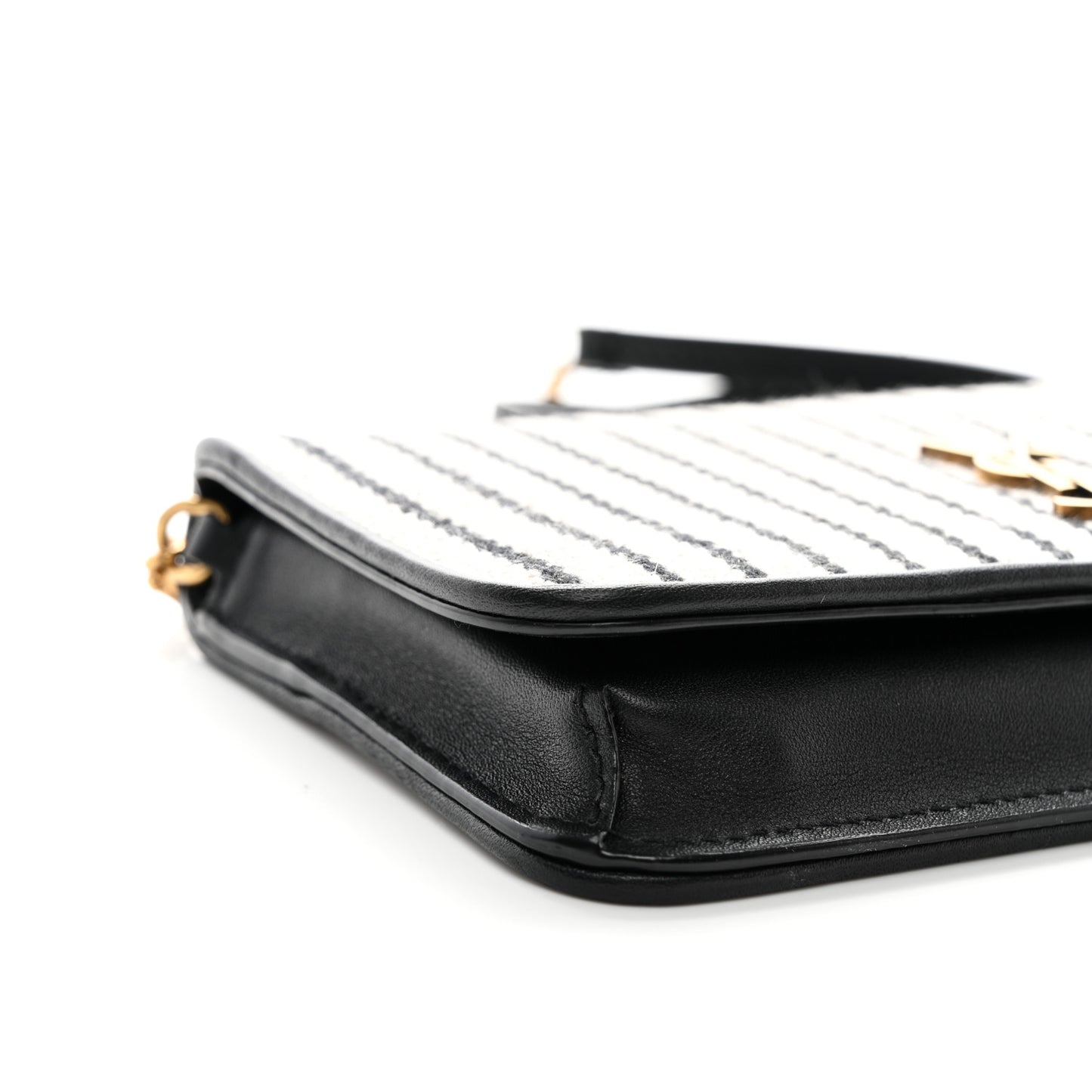 Canvas Striped Phone Holder Crossbody Beige Black