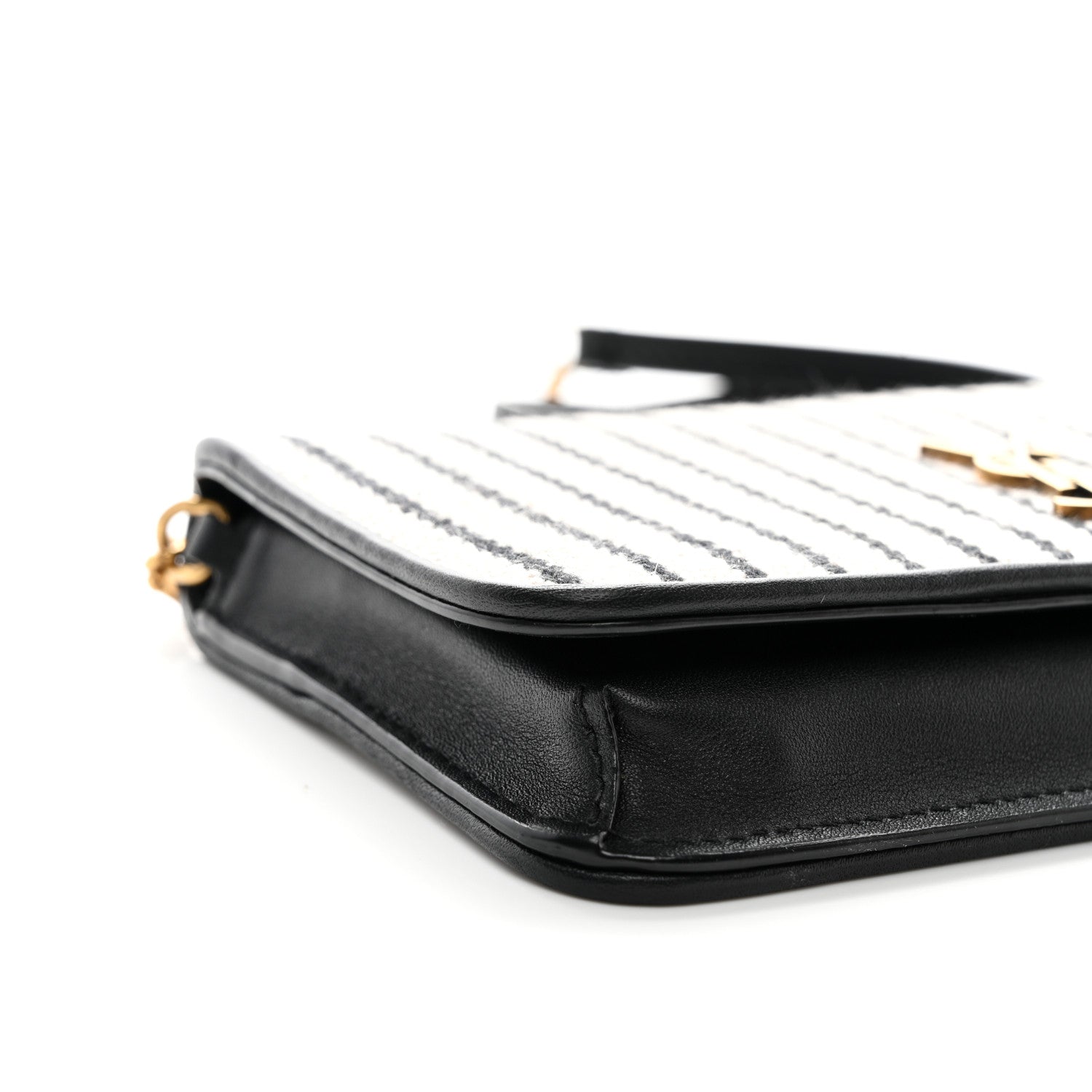 Saint Laurent Canvas Striped Phone Holder Crossbody Beige Black 9 of 10