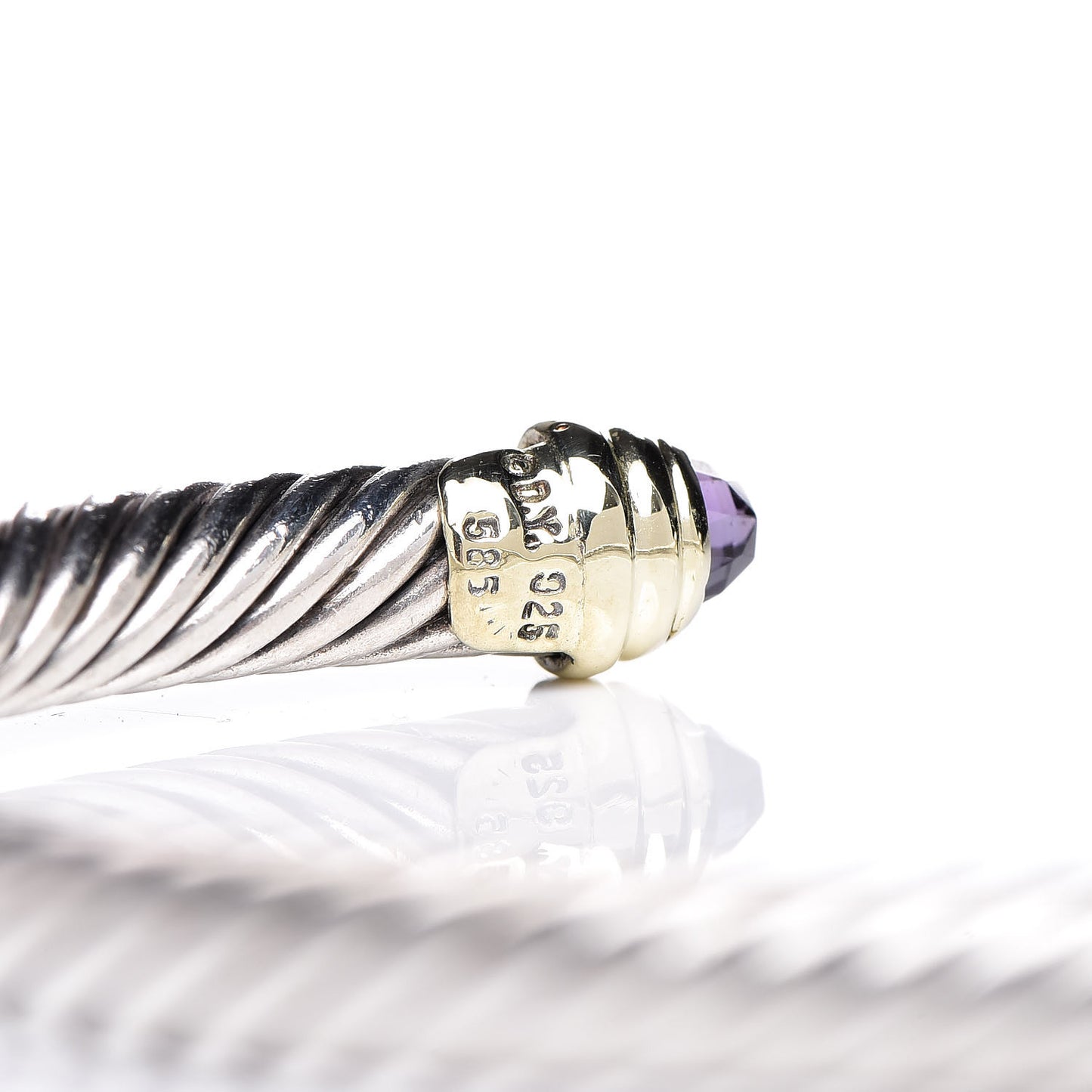 Sterling Silver 14K Yellow Gold Amethyst 5mm Cable Classics Petite Color Bracelet