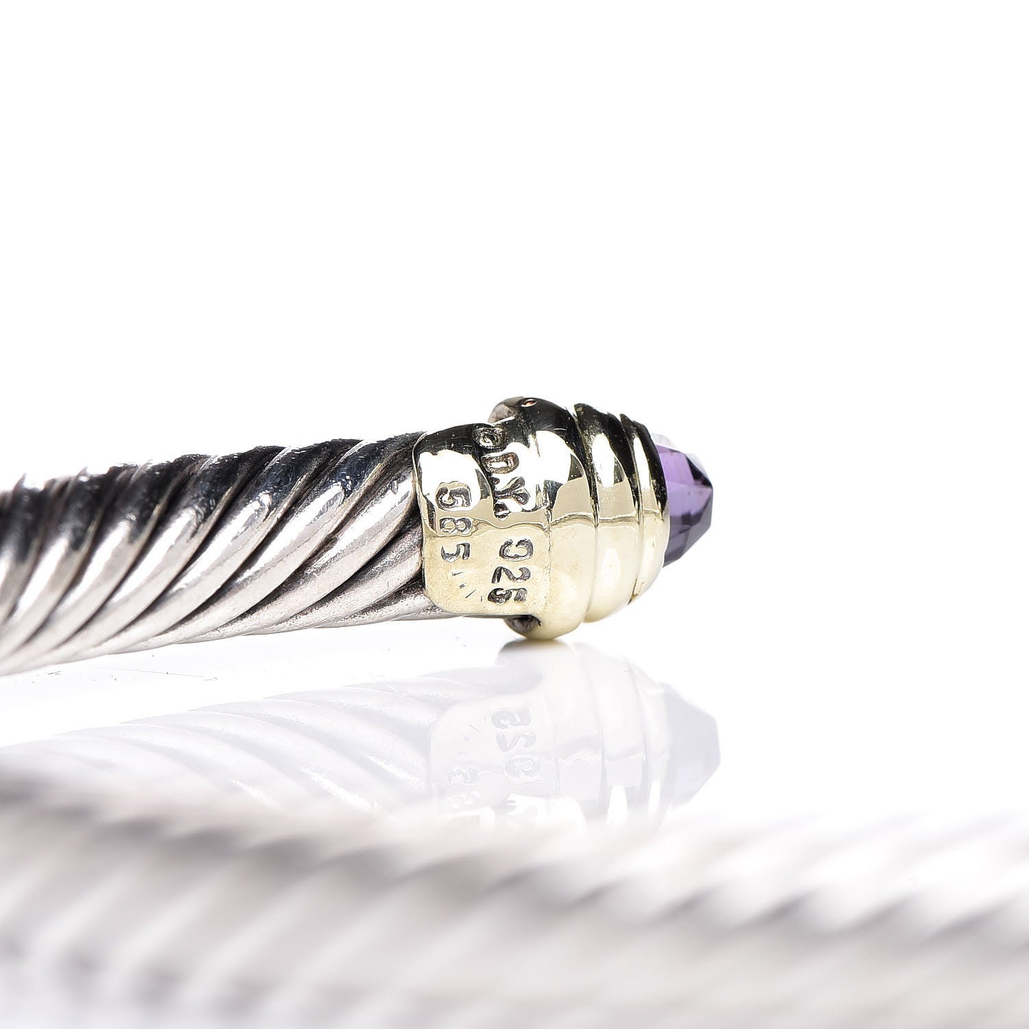 David Yurman Sterling Silver 14K Yellow Gold Amethyst 5mm Cable Classics Petite Color Bracelet 4 of 5