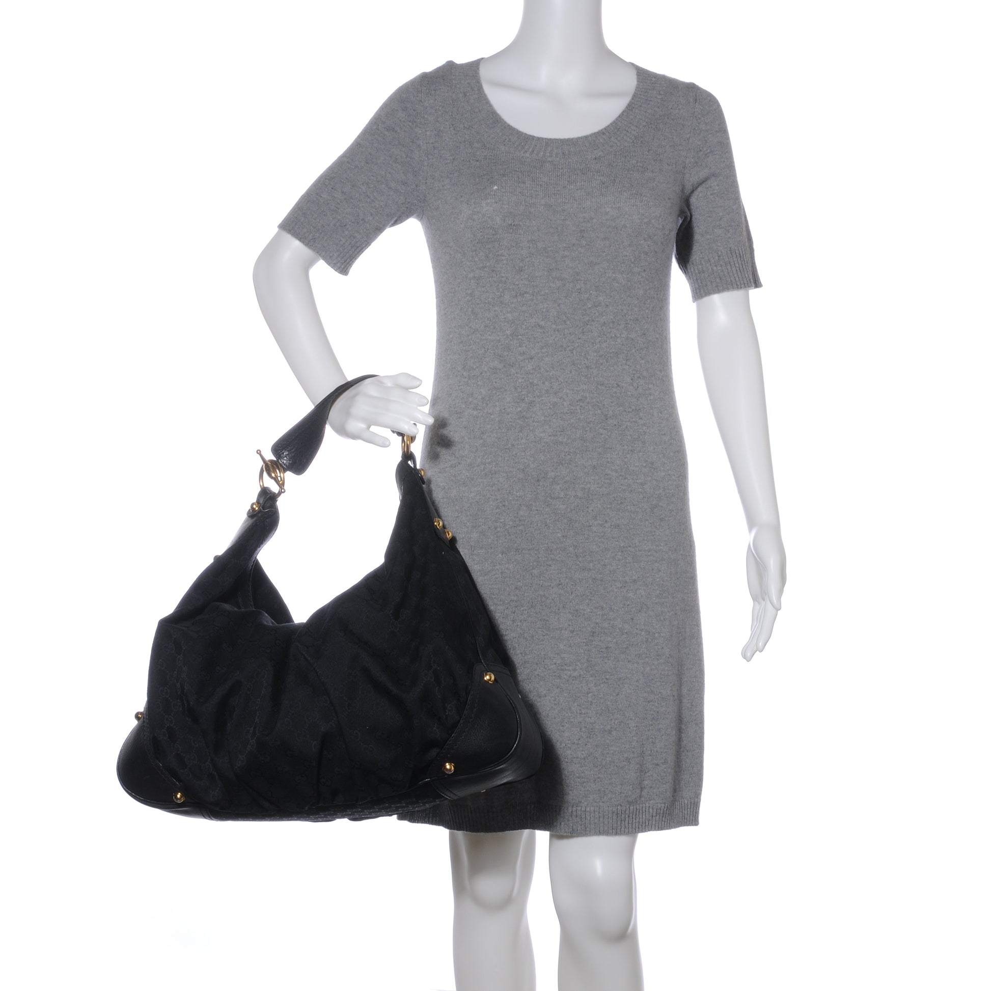 Gucci Monogram Large Jockey Hobo Black 2 of 8