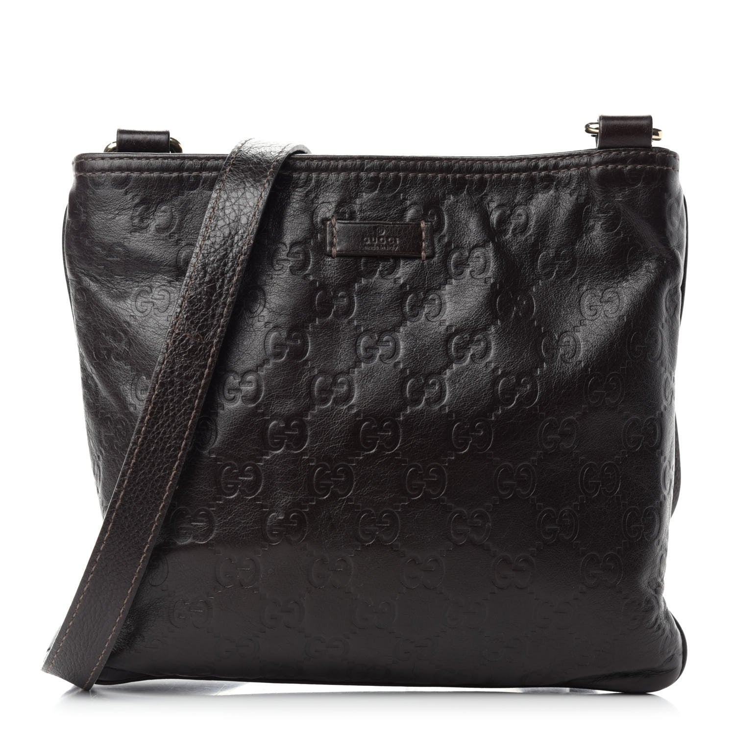 Gucci Guccissima Small Flat Messenger Bag Dark Brown 1 of 10