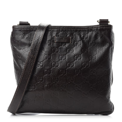 Gucci Guccissima Small Flat Messenger Bag Dark Brown 1 of 10