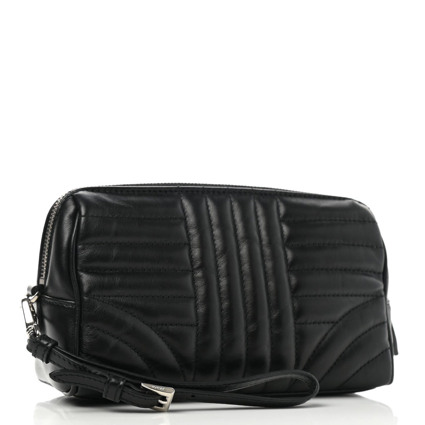 Soft Calfskin Diagramme Wristlet Pouch Bag Black