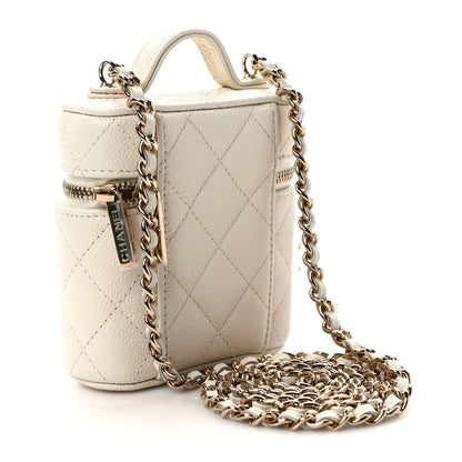Chanel Caviar Quilted Small Handle With Care Vanity Case With Chain White 4 of 10