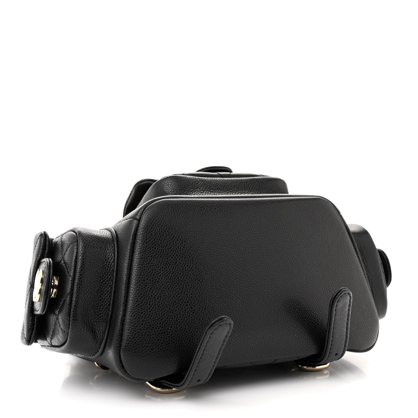 Shiny Caviar Quilted Small Pockets Drawstring Backpack Black
