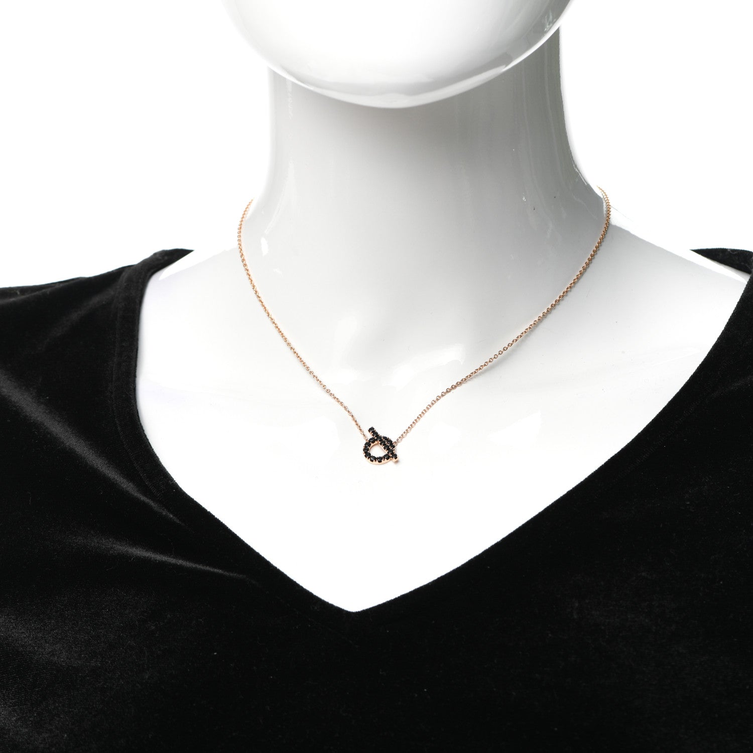 Hermes 18K Rose Gold Black Spinel Finesse Pendant Necklace 2 of 6