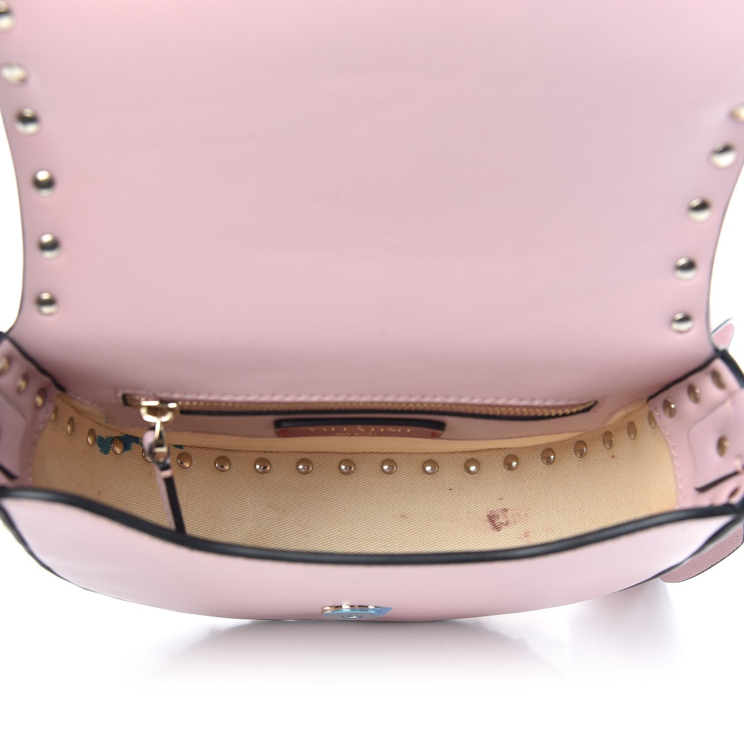 Valentino Garavani Calfskin Rockstud Halfmoon Saddle Bag Water Rose 5 of 13