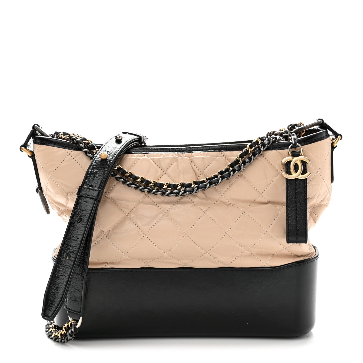 Chanel Aged Calfskin Quilted Medium Gabrielle Hobo Beige Black 1 of 10